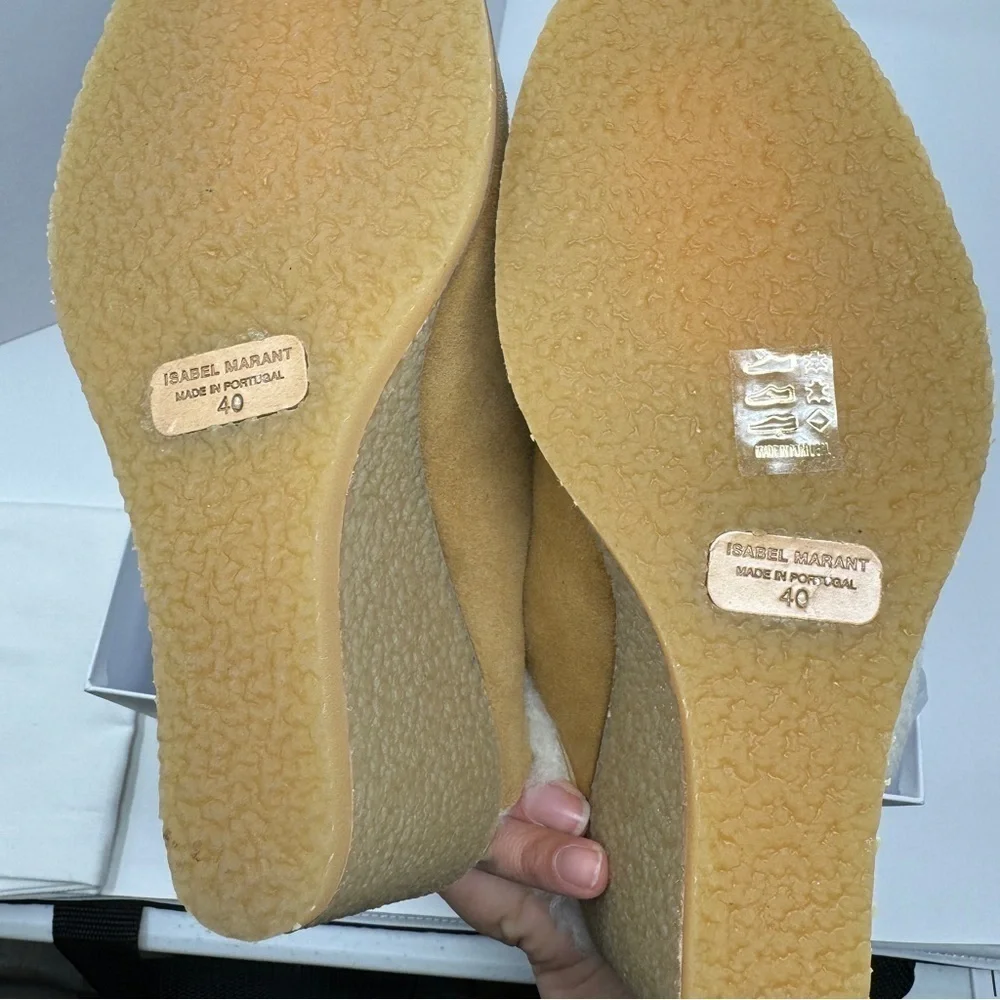 Isabel Marant's Tan Suede Leather Sherling 'Takita' Slip On Mule Wedges